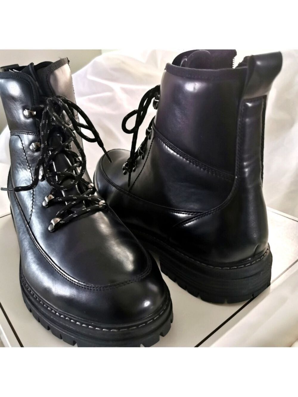 Black Leather Lace Up Boots Santana Canada